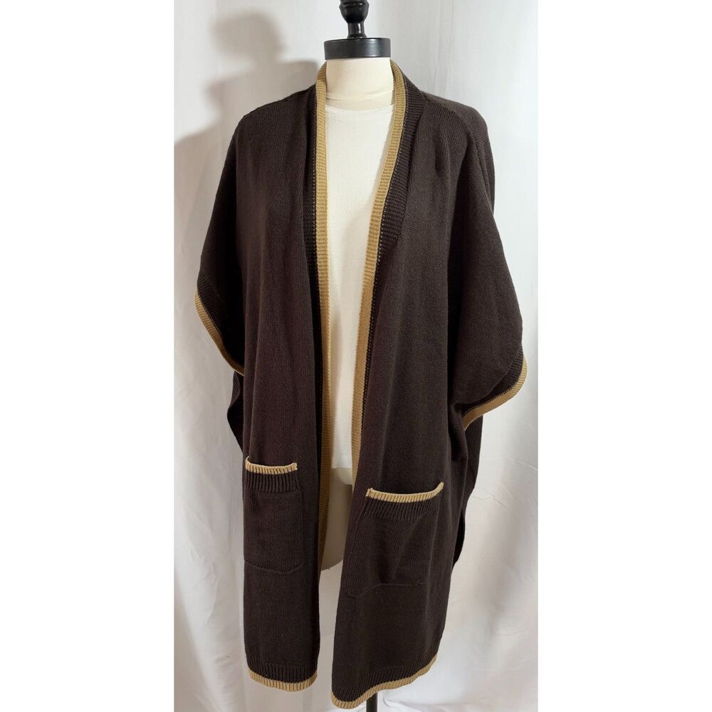 Lane Bryant Plus Size Brown Cardigan Poncho Cape Sweater Sz 14/20 Fall Basic